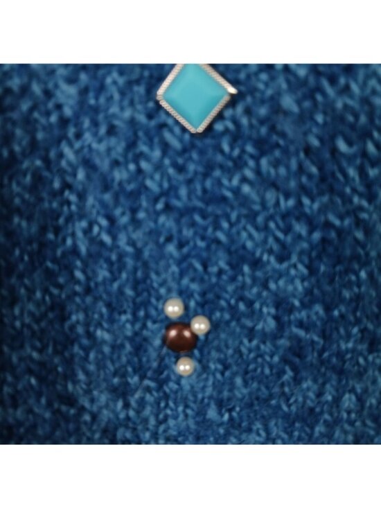 Turquoise Bejeweled Blue Marled Knit Toggle Vest Womens 2X Eclectic Art To Wear - Picture 5 of 10